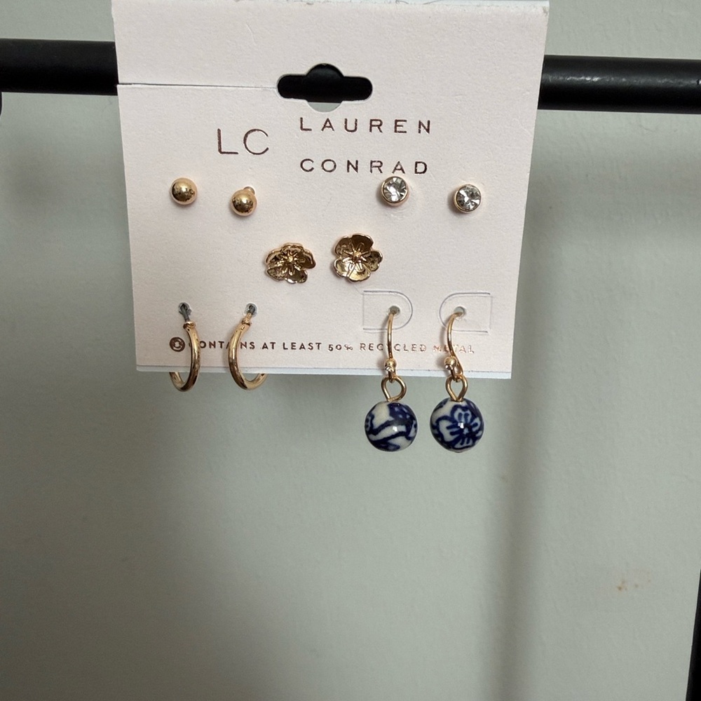 LC Lauren Conrad set of 5 Gold and Blue Earring Collection